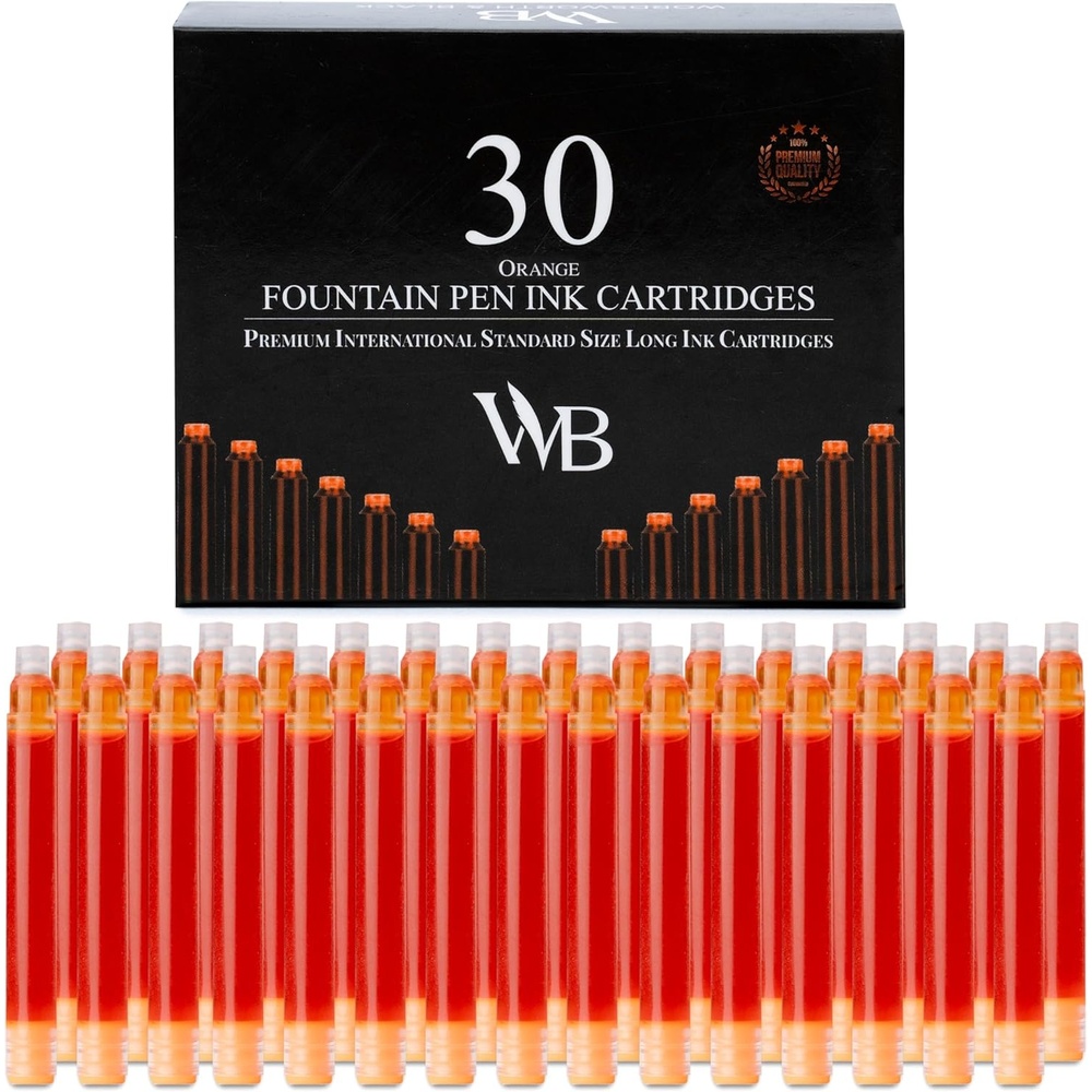 image:imageWordsworth amp Black 30 Pack Fountain Pen Ink Refills Set of 30 Assorted Ink Cartridges International Standard Size Length APPR 23 Base Diameter APPR 024 Disposable and GenericOrange