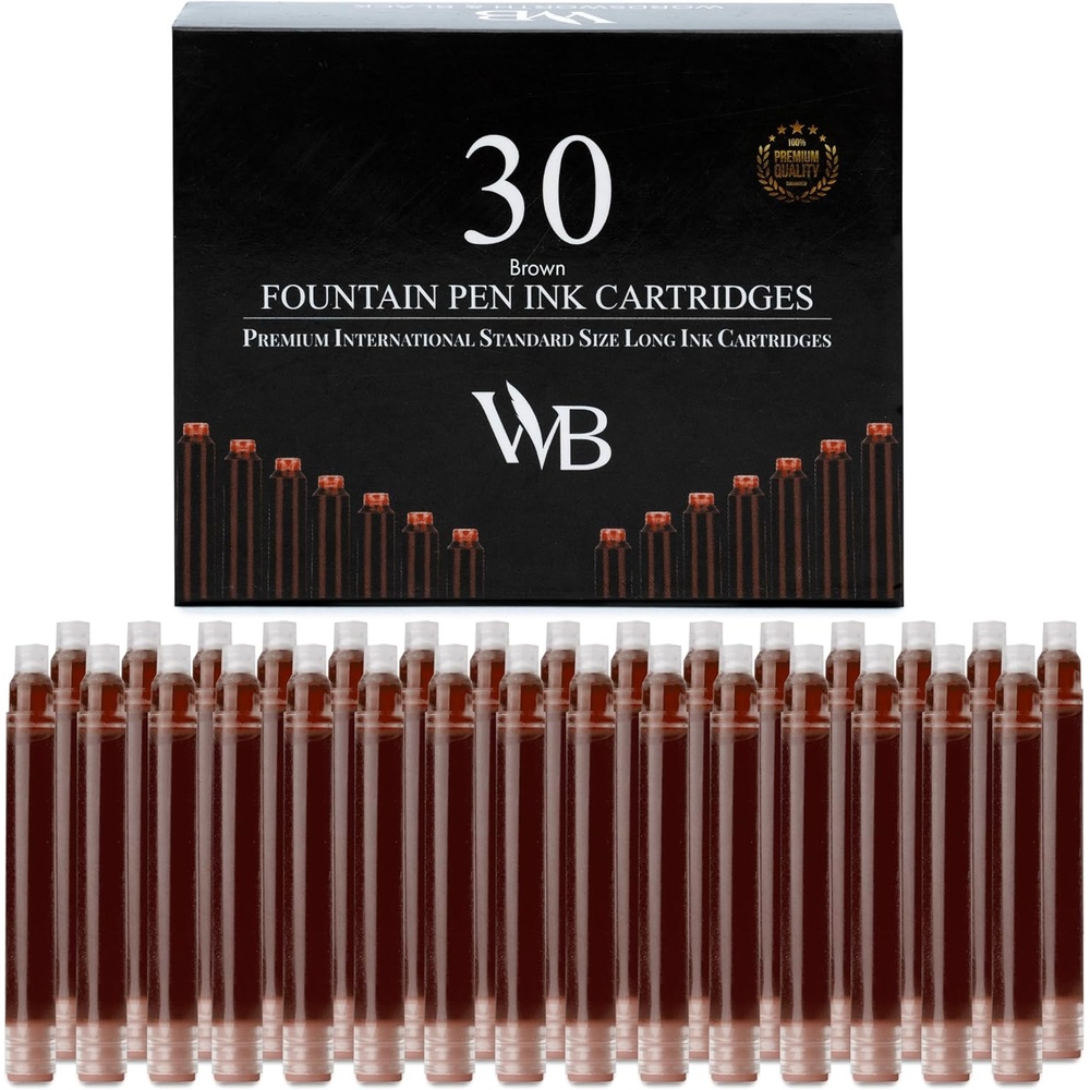 image:imageWordsworth amp Black 30 Pack Fountain Pen Ink Refills Set of 30 Assorted Ink Cartridges International Standard Size Length APPR 23 Base Diameter APPR 024 Disposable and GenericBrown