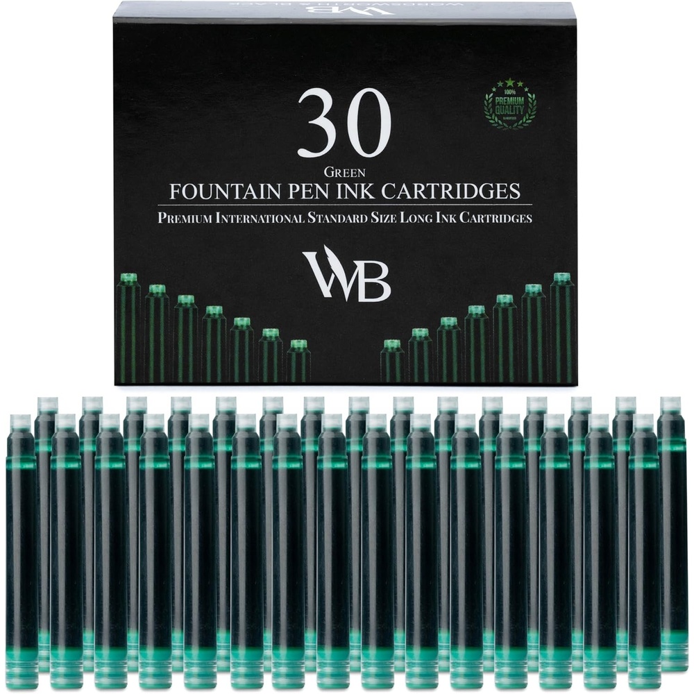 image:imageWordsworth amp Black 30 Pack Fountain Pen Ink Refills Set of 30 Assorted Ink Cartridges International Standard Size Length APPR 23 Base Diameter APPR 024 Disposable and GenericGreen
