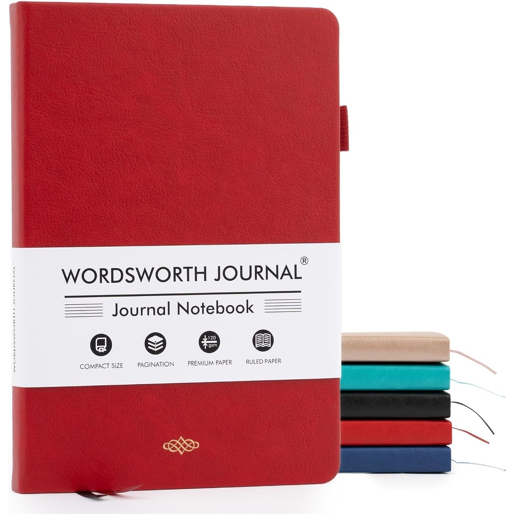 image:imageWordsworth amp Black A5 Lined Journal 216 Lined Pages Hardcover Leather 120 GSM Paper Journaling Notebook for Work amp Sketching Journals for Women Men Gifts Box Included TurquoiseRed