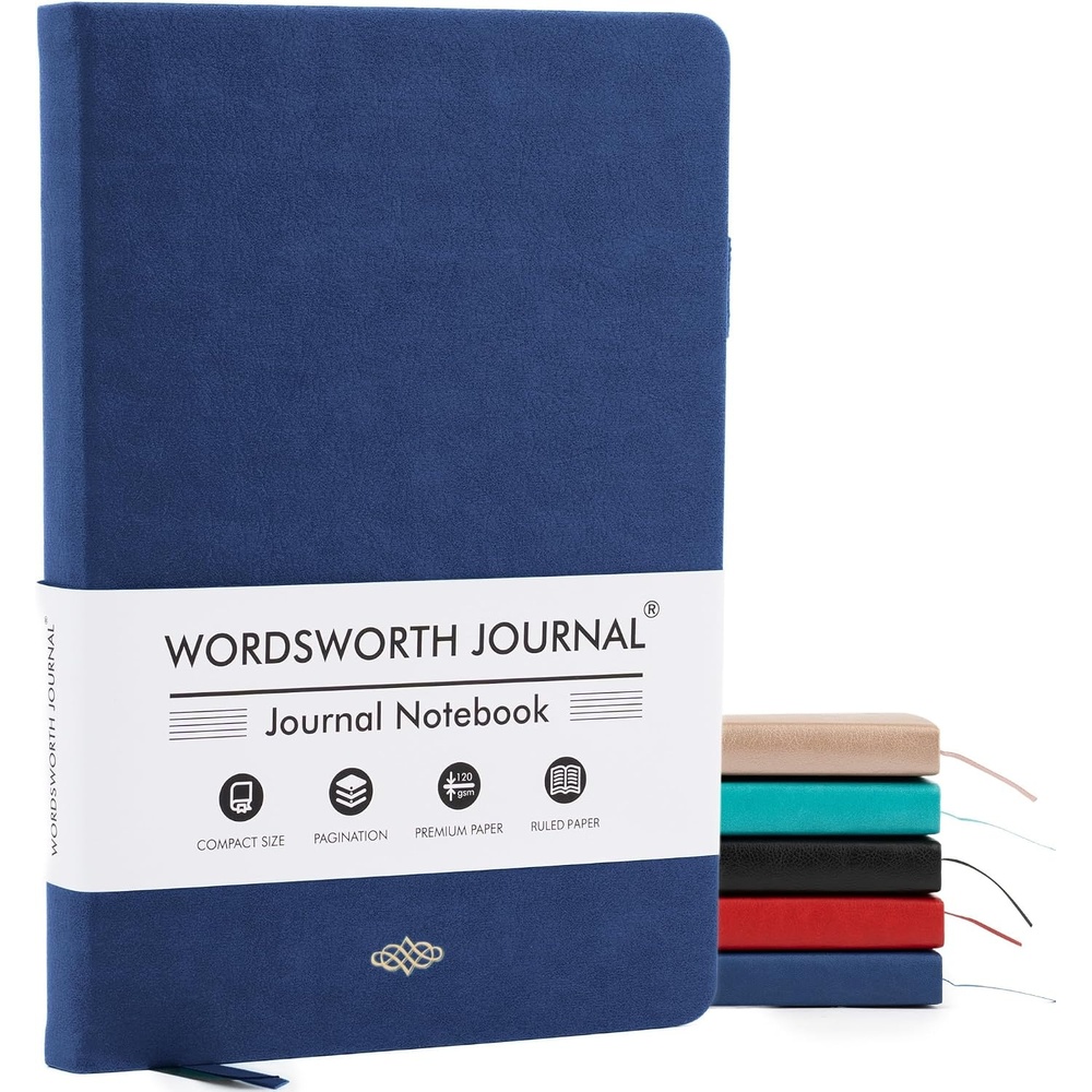 image:imageWordsworth amp Black A5 Lined Journal 216 Lined Pages Hardcover Leather 120 GSM Paper Journaling Notebook for Work amp Sketching Journals for Women Men Gifts Box Included TurquoiseBlue