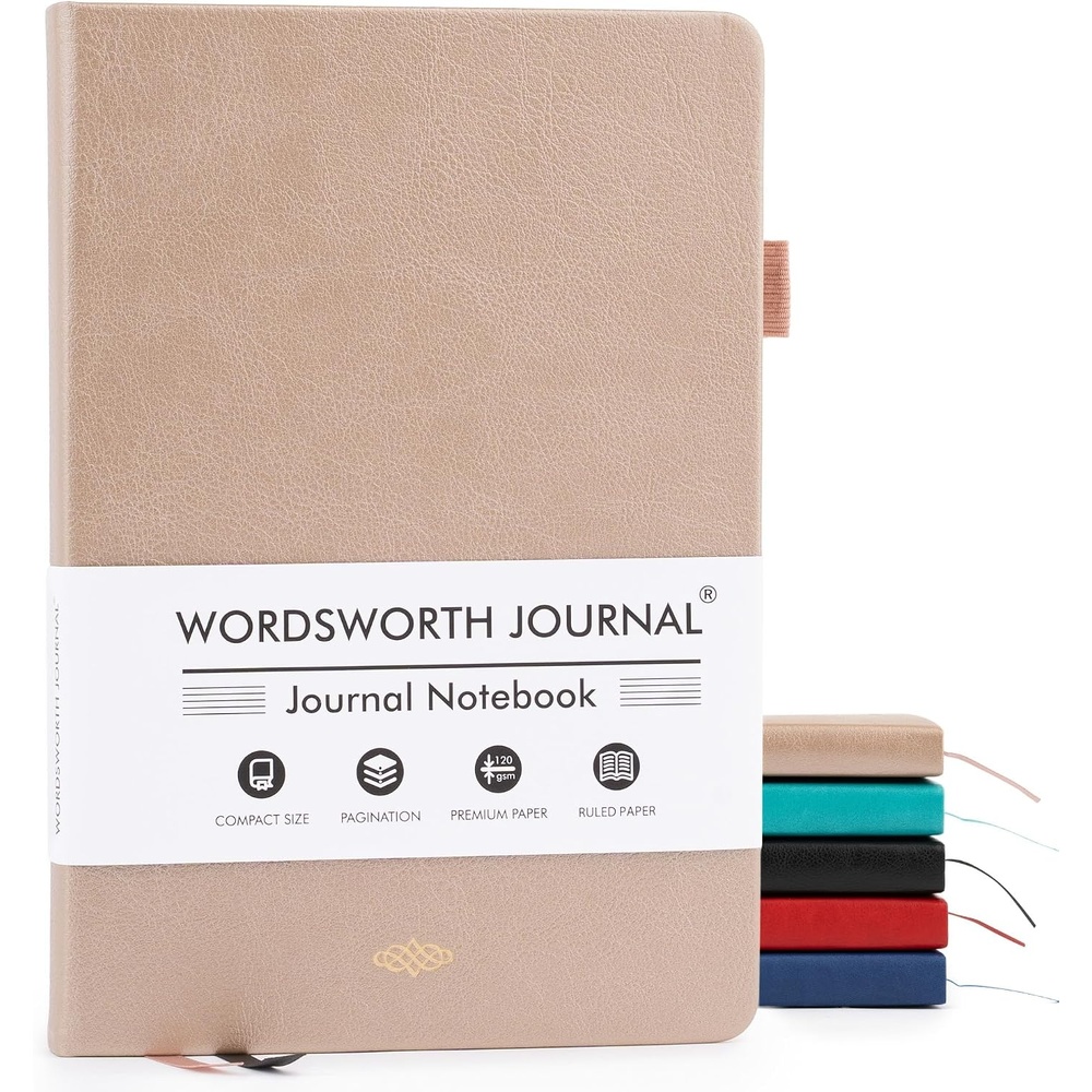 image:imageWordsworth amp Black A5 Lined Journal 216 Lined Pages Hardcover Leather 120 GSM Paper Journaling Notebook for Work amp Sketching Journals for Women Men Gifts Box Included TurquoiseRose Gold