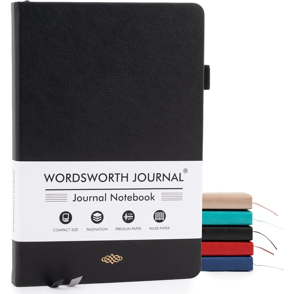 image:imageWordsworth amp Black A5 Lined Journal 216 Lined Pages Hardcover Leather 120 GSM Paper Journaling Notebook for Work amp Sketching Journals for Women Men Gifts Box Included TurquoiseBlack