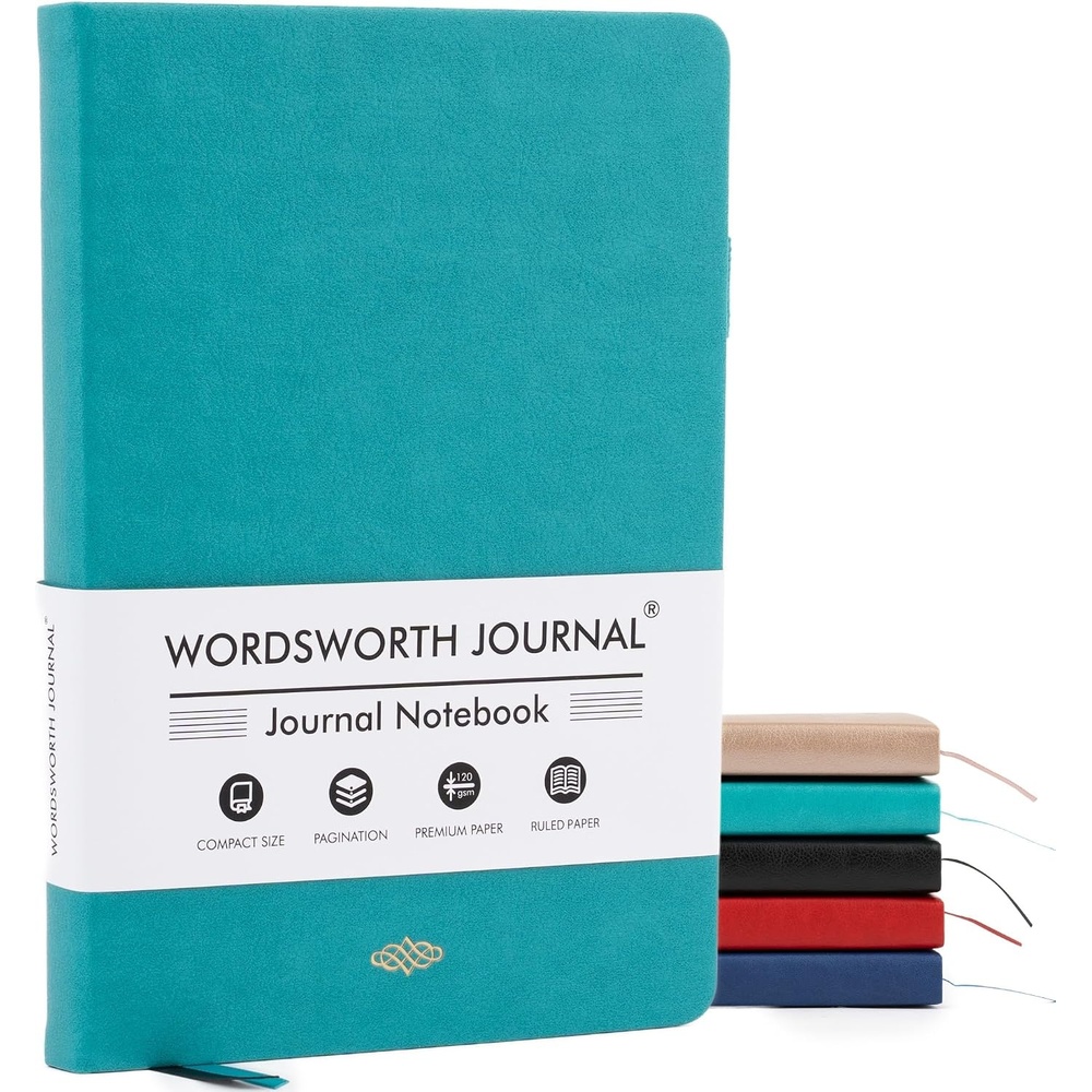 image:imageWordsworth amp Black A5 Lined Journal 216 Lined Pages Hardcover Leather 120 GSM Paper Journaling Notebook for Work amp Sketching Journals for Women Men Gifts Box Included TurquoiseTurquoise