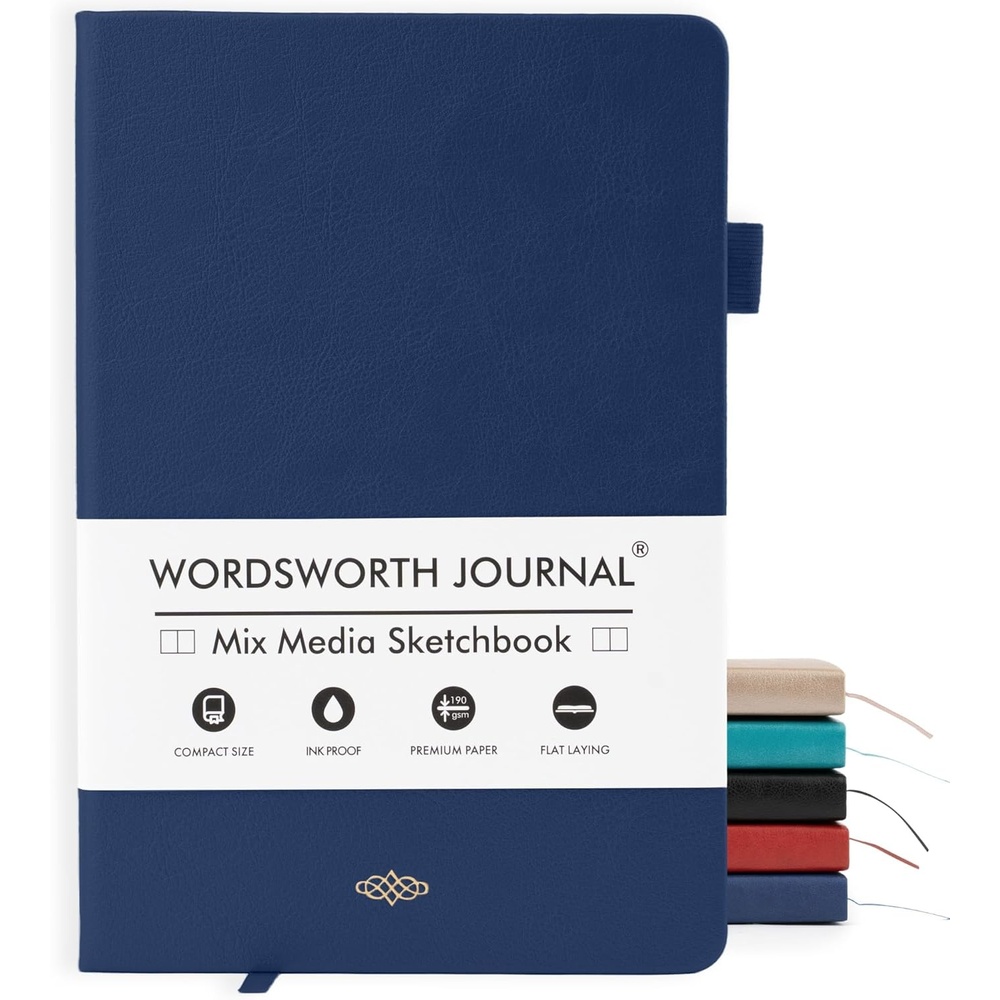 image:imageWordsworth amp Black A5 Mixed Media Journal 96 Mix Pages Hardcover Leather 190 GSM Paper Journaling Notebook for Work amp Sketching Journals for Women Men Gifts Box Included Rose GoldBlue