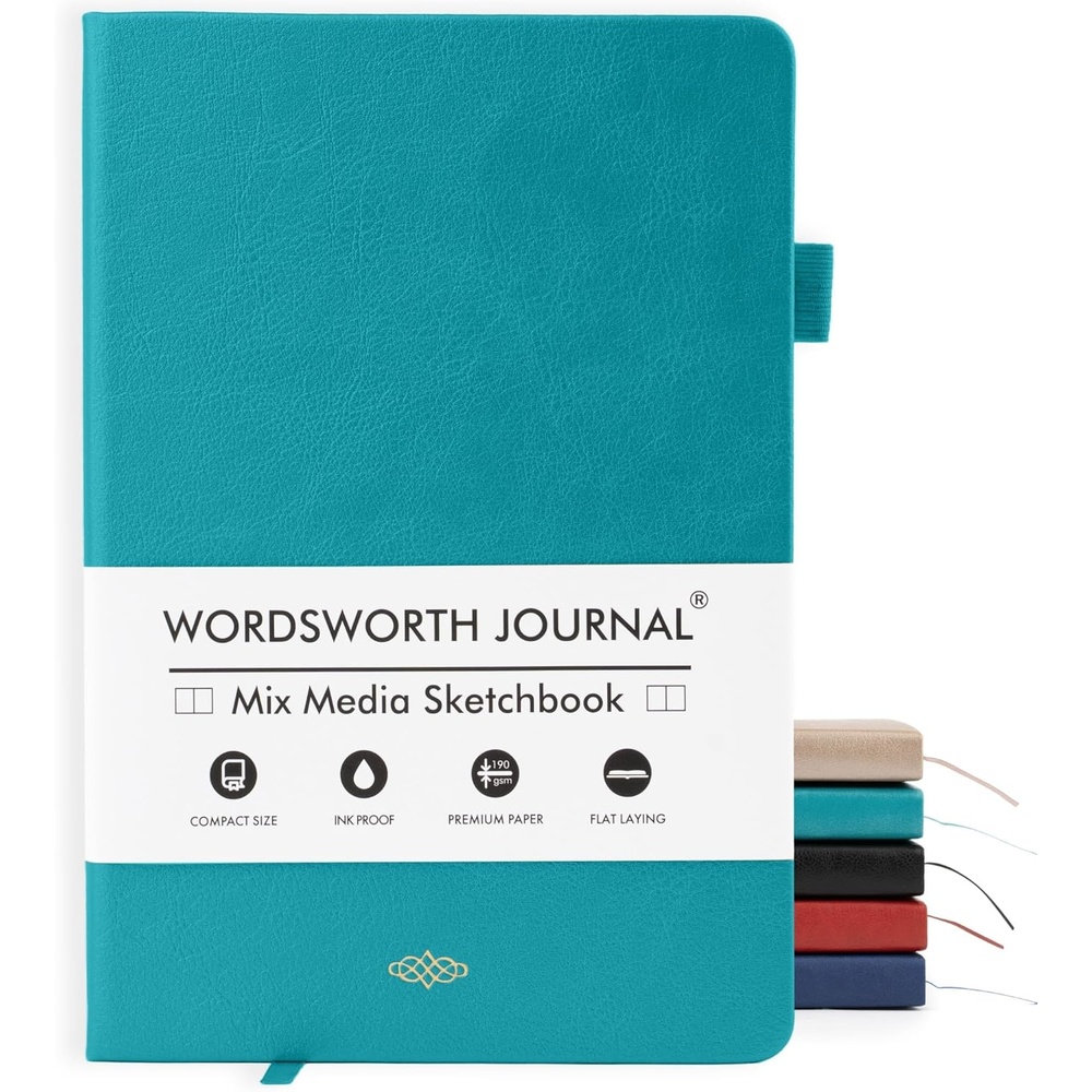 image:imageWordsworth amp Black A5 Mixed Media Journal 96 Mix Pages Hardcover Leather 190 GSM Paper Journaling Notebook for Work amp Sketching Journals for Women Men Gifts Box Included Rose GoldTurquoise