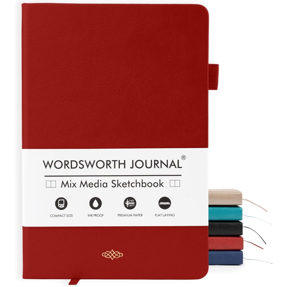 image:imageWordsworth amp Black A5 Mixed Media Journal 96 Mix Pages Hardcover Leather 190 GSM Paper Journaling Notebook for Work amp Sketching Journals for Women Men Gifts Box Included Rose GoldRed