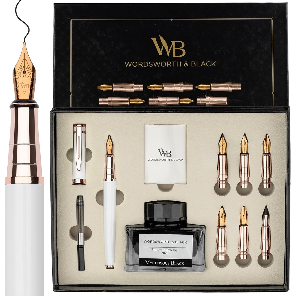 image:imageWordsworth amp Black Calligraphy Pen Gift Set Includes Bottle 6 Cartridges Refill Converter 6 Replacement Nibs Premium Package Journaling Smooth Writing Pens Red ChromeWhite Rose Gold