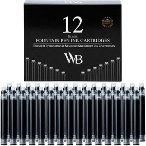 image:imageWordsworth amp Black 12 Pack Fountain Pen Ink Refills  Set of 12 Black Ink Cartridges  International Standard Size  Length APPR 23  Base Diameter APPR 024  Disposable and GenericBlack