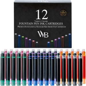 image:imageWordsworth amp Black 12 Pack Fountain Pen Ink Refills  Set of 12 Black Ink Cartridges  International Standard Size  Length APPR 23  Base Diameter APPR 024  Disposable and GenericAssorted