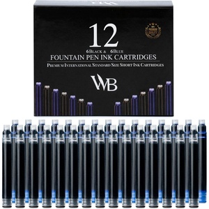 image:imageWordsworth amp Black 12 Pack Fountain Pen Ink Refills  Set of 12 Black Ink Cartridges  International Standard Size  Length APPR 23  Base Diameter APPR 024  Disposable and GenericBlack  Blue