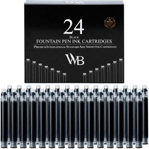 image:imageWordsworth amp Black 24 Pack Fountain Pen Ink Refills  Set of 24 Assorted Ink Cartridges  International Standard Size  Length APPR 23  Base Diameter APPR 024  Disposable and GenericBlack