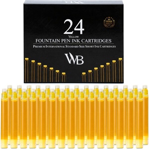 image:imageWordsworth amp Black 24 Pack Fountain Pen Ink Refills  Set of 24 Assorted Ink Cartridges  International Standard Size  Length APPR 23  Base Diameter APPR 024  Disposable and GenericYellow