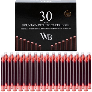 image:imageWordsworth amp Black 30 Pack Fountain Pen Ink Refills  Set of 30 Assorted Ink Cartridges  International Standard Size  Length APPR 23  Base Diameter APPR 024  Disposable and GenericRed