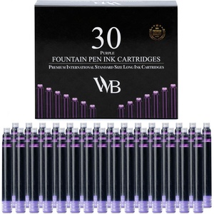 image:imageWordsworth amp Black 30 Pack Fountain Pen Ink Refills  Set of 30 Assorted Ink Cartridges  International Standard Size  Length APPR 23  Base Diameter APPR 024  Disposable and GenericPurple