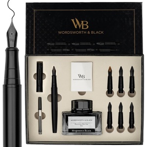 image:imageWordsworth amp Black Calligraphy Pen Gift Set Includes Bottle 6 Cartridges Refill Converter 6 Replacement Nibs Premium Package Journaling Smooth Writing Pens Red ChromeAll Black