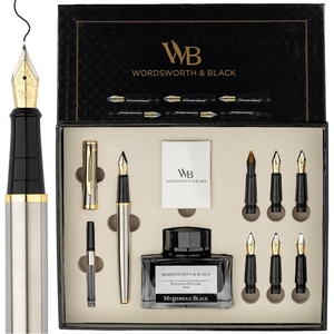 image:imageWordsworth amp Black Calligraphy Pen Gift Set Includes Bottle 6 Cartridges Refill Converter 6 Replacement Nibs Premium Package Journaling Smooth Writing Pens Red ChromeSilver Gold