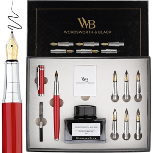 image:imageWordsworth amp Black Calligraphy Pen Gift Set Includes Bottle 6 Cartridges Refill Converter 6 Replacement Nibs Premium Package Journaling Smooth Writing Pens Red ChromeRed Chrome