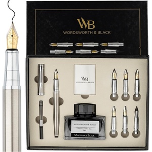 image:imageWordsworth amp Black Calligraphy Pen Gift Set Includes Bottle 6 Cartridges Refill Converter 6 Replacement Nibs Premium Package Journaling Smooth Writing Pens Red ChromeSilver Chrome