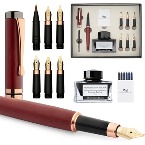 image:imageWordsworth amp Black Calligraphy Pen Gift Set Includes Ink Bottle 6 Cartridges Refill Converter 6 Replacement Nibs Luxury Bamboo Journaling Smooth Writing Pens Black WoodViolet Wood