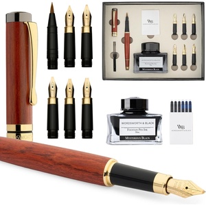 image:imageWordsworth amp Black Calligraphy Pen Gift Set Includes Ink Bottle 6 Cartridges Refill Converter 6 Replacement Nibs Luxury Bamboo Journaling Smooth Writing Pens Black WoodRosewood
