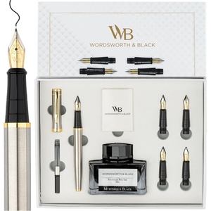 image:imageWordsworth amp Black Fountain Pen Gift Set Includes Bottle 6 Cartridges Refill Converter 4 Replacement Nibs Premium Package Journaling Calligraphy Smooth Writing Pens Red ChromeSilver Gold