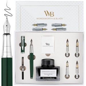 image:imageWordsworth amp Black Fountain Pen Gift Set Includes Bottle 6 Cartridges Refill Converter 4 Replacement Nibs Premium Package Journaling Calligraphy Smooth Writing Pens Red ChromeGreen Chrome