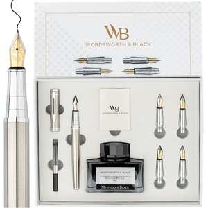 image:imageWordsworth amp Black Fountain Pen Gift Set Includes Bottle 6 Cartridges Refill Converter 4 Replacement Nibs Premium Package Journaling Calligraphy Smooth Writing Pens Red ChromeSilver Chrome