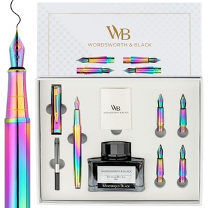 image:imageWordsworth amp Black Fountain Pen Gift Set Includes Bottle 6 Cartridges Refill Converter 4 Replacement Nibs Premium Package Journaling Calligraphy Smooth Writing Pens Red ChromeRainbow