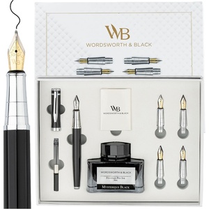 image:imageWordsworth amp Black Fountain Pen Gift Set Includes Bottle 6 Cartridges Refill Converter 4 Replacement Nibs Premium Package Journaling Calligraphy Smooth Writing Pens Red ChromeBlack Chrome