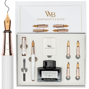 image:imageWordsworth amp Black Fountain Pen Gift Set Includes Bottle 6 Cartridges Refill Converter 4 Replacement Nibs Premium Package Journaling Calligraphy Smooth Writing Pens Red ChromeWhite Rose Gold