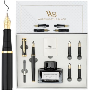image:imageWordsworth amp Black Fountain Pen Gift Set Includes Bottle 6 Cartridges Refill Converter 4 Replacement Nibs Premium Package Journaling Calligraphy Smooth Writing Pens Red ChromeBlack Gold