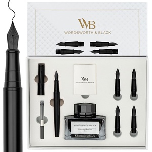 image:imageWordsworth amp Black Fountain Pen Gift Set Includes Bottle 6 Cartridges Refill Converter 4 Replacement Nibs Premium Package Journaling Calligraphy Smooth Writing Pens Red ChromeAll Black
