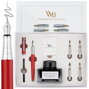 image:imageWordsworth amp Black Fountain Pen Gift Set Includes Bottle 6 Cartridges Refill Converter 4 Replacement Nibs Premium Package Journaling Calligraphy Smooth Writing Pens Red ChromeRed Chrome