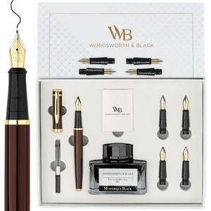 image:imageWordsworth amp Black Fountain Pen Gift Set Includes Bottle 6 Cartridges Refill Converter 4 Replacement Nibs Premium Package Journaling Calligraphy Smooth Writing Pens Red ChromeBrown Gold