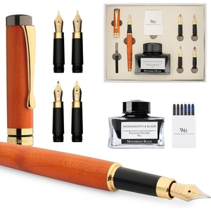 image:imageWordsworth amp Black Fountain Pen Gift Set Includes Ink Bottle 6 Cartridges Refill Converter 4 Replacement Nibs Luxury Bamboo Journaling Calligraphy Smooth Writing Pens  RosewoodCherry Wood