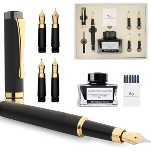image:imageWordsworth amp Black Fountain Pen Gift Set Includes Ink Bottle 6 Cartridges Refill Converter 4 Replacement Nibs Luxury Bamboo Journaling Calligraphy Smooth Writing Pens  RosewoodBlack Wood