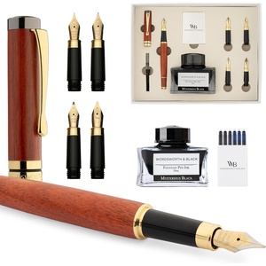 image:imageWordsworth amp Black Fountain Pen Gift Set Includes Ink Bottle 6 Cartridges Refill Converter 4 Replacement Nibs Luxury Bamboo Journaling Calligraphy Smooth Writing Pens  RosewoodRosewood