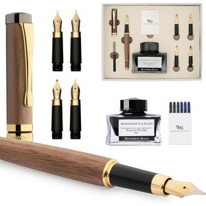 image:imageWordsworth amp Black Fountain Pen Gift Set Includes Ink Bottle 6 Cartridges Refill Converter 4 Replacement Nibs Luxury Bamboo Journaling Calligraphy Smooth Writing Pens  RosewoodBrown Wood