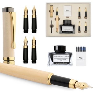 image:imageWordsworth amp Black Fountain Pen Gift Set Includes Ink Bottle 6 Cartridges Refill Converter 4 Replacement Nibs Luxury Bamboo Journaling Calligraphy Smooth Writing Pens  RosewoodMaple Wood