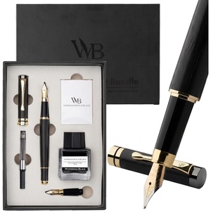 image:imageWordsworth amp Black Fountain Pen Set Luxury Bamboo Wood  Medium Nib Extra Fine Nib Gift Case 25ML Black Ink Bottle 6 Ink Cartridges Refill Converter  Calligraphy Writing Cherry WoodBlack Wood