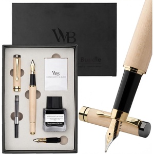 image:imageWordsworth amp Black Fountain Pen Set Luxury Bamboo Wood  Medium Nib Extra Fine Nib Gift Case 25ML Black Ink Bottle 6 Ink Cartridges Refill Converter  Calligraphy Writing Cherry WoodMaple Wood
