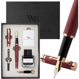 image:imageWordsworth amp Black Fountain Pen Set Luxury Bamboo Wood  Medium Nib Extra Fine Nib Gift Case 25ML Black Ink Bottle 6 Ink Cartridges Refill Converter  Calligraphy Writing Cherry WoodViolet Wood