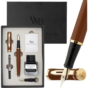 image:imageWordsworth amp Black Fountain Pen Set18K Gilded Medium and Extra Fine Nib25ML Black Ink Bottle6 Ink CartridgesRefill ConverterGift BoxSmooth Writing Pen Silver ChromeGift Set for Men and WomenBrown Gold