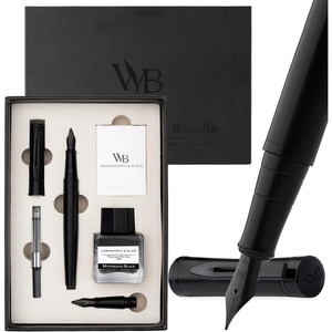 image:imageWordsworth amp Black Fountain Pen Set18K Gilded Medium and Extra Fine Nib25ML Black Ink Bottle6 Ink CartridgesRefill ConverterGift BoxSmooth Writing Pen Silver ChromeGift Set for Men and WomenAll Black