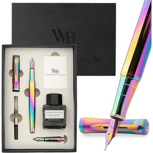 image:imageWordsworth amp Black Fountain Pen Set18K Gilded Medium and Extra Fine Nib25ML Black Ink Bottle6 Ink CartridgesRefill ConverterGift BoxSmooth Writing Pen Silver ChromeGift Set for Men and WomenRainbow