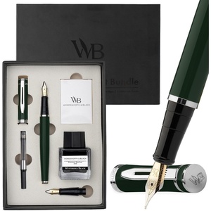 image:imageWordsworth amp Black Fountain Pen Set18K Gilded Medium and Extra Fine Nib25ML Black Ink Bottle6 Ink CartridgesRefill ConverterGift BoxSmooth Writing Pen Silver ChromeGift Set for Men and WomenGreen Chrome